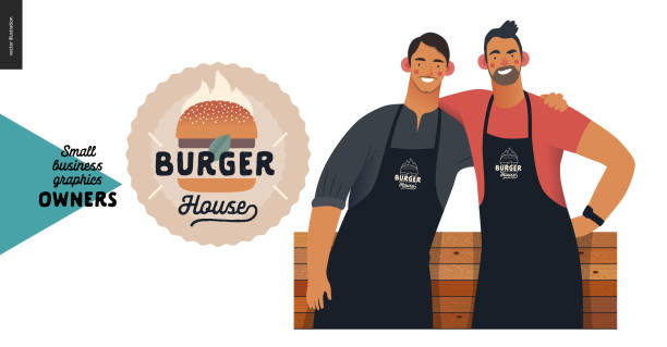 ilustrações de stock, clip art, desenhos animados e ícones de owners - small business graphics - burger house - business owner