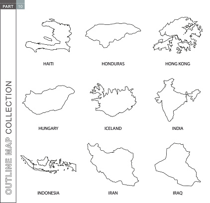 Split Outline Map Outline Maps Collection Nine Black Lined Vector Map Stock Illustration ...