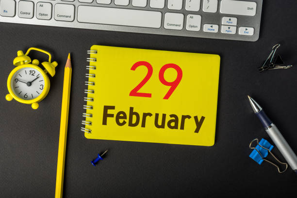 February 29th. Calendar for February 29 on workplace. Leap year, intercalary day, bissextile February 29th. Calendar for February 29 on workplace. Leap year, intercalary day, bissextile. calendar today personal organizer routine stock pictures, royalty-free photos & images