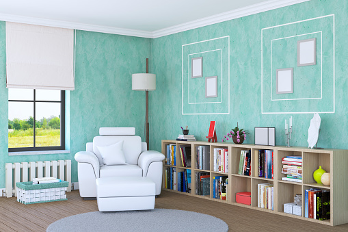 Reading Corner in Living Room. (3d render)