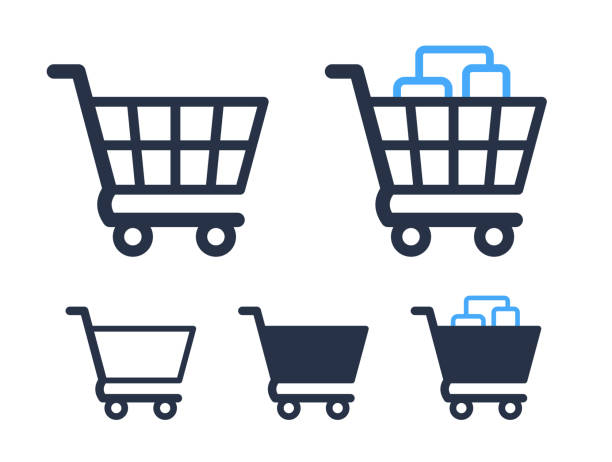 boş ve dolu alışveriş sepeti sembolleri alışveriş ve satış simgeleri - online shopping stock illustrations