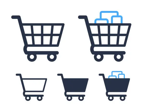 Vector illustration of Empty and filled shopping cart symbols shop and sale icons