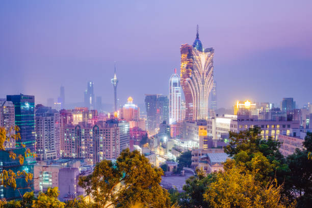 Beautiful architecture building cityscape of macau city at twilight night