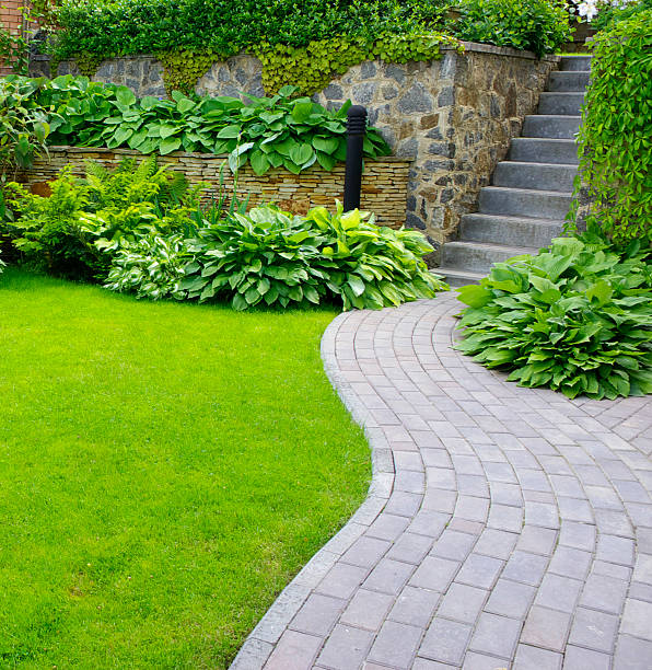 istock A green garden and grass with a rock pathway 119952735