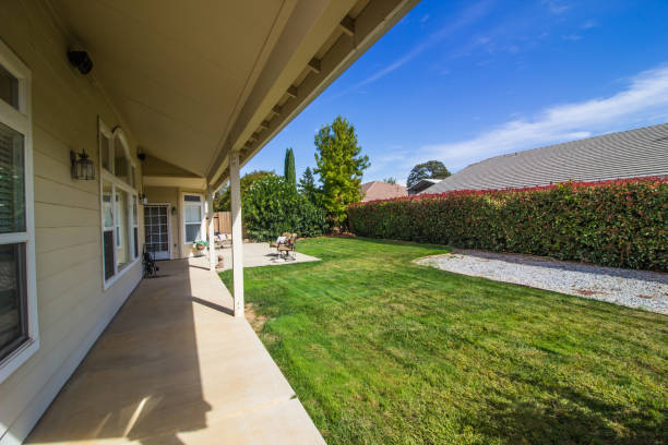 istock Rear Yard Setting With Patio Furniture & Hedge 1199528798