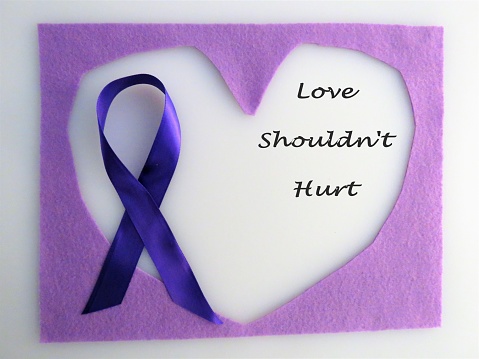 Purple ribbon on hearts; 