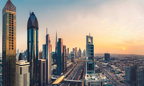 istock Dreamy sunset light over downtown Dubai cityscape 1199536610