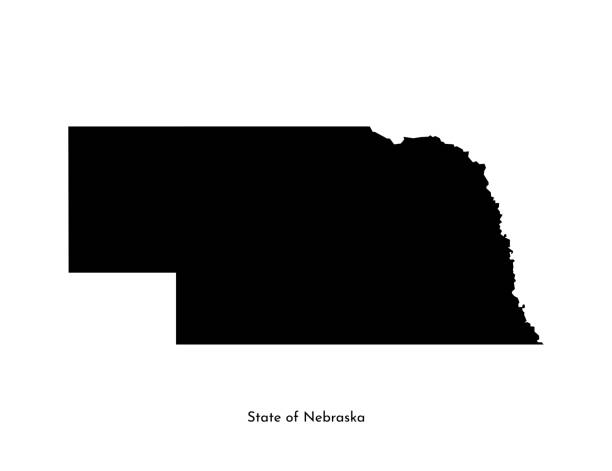 Vector isolated simplified illustration icon with black map's silhouette of State of Nebraska (USA). White background Vector isolated simplified illustration icon with black map's silhouette of State of Nebraska (USA). White background nebraska stock illustrations