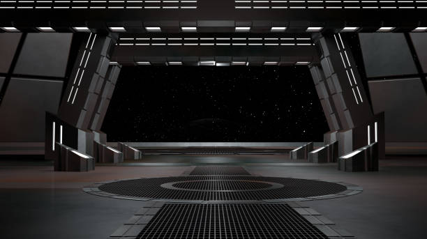 istock sci fi  corridor with view of space galaxy 3d rendering 1199538119