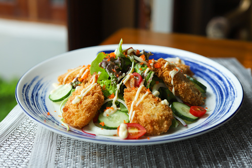 Deep fried prawn salad