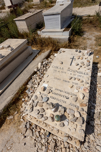 Jerusalem, Israel -  ‎September ‎19, ‎2019: The burial place of Oskar Schindler, located on on the Mont Sion