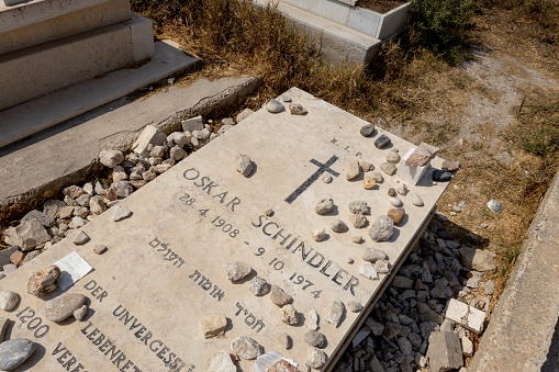 Jerusalem, Israel -  ‎September ‎19, ‎2019: The burial place of Oskar Schindler, located on on the Mont Sion