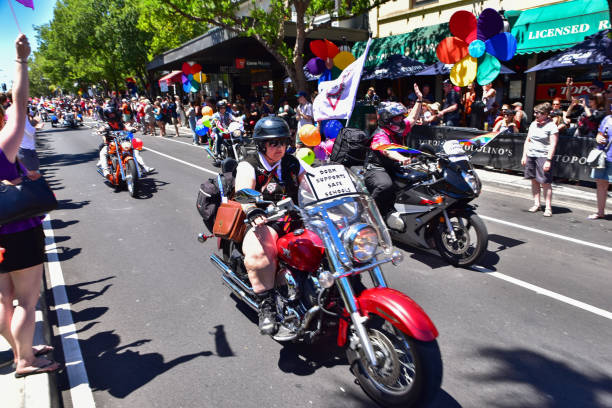 People in the march of 2017 Midsumma Festival Gay Pride for celebrating the right of LGBTQ, Melbourne, Australia stock photo