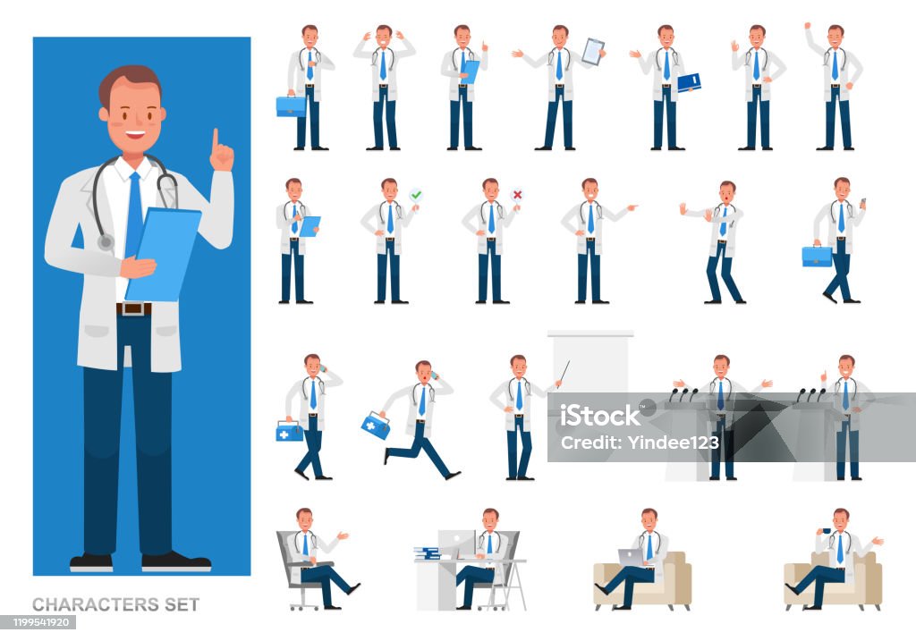 Doctors Working Vector Set Of Doctor Working Character Vector Design Presentation In Various ...