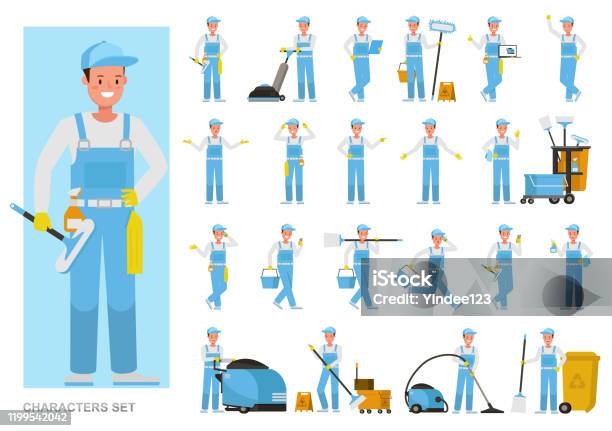 Janitor Pattern Set Of Janitor Working Character Vector Design Presentation In Various ...