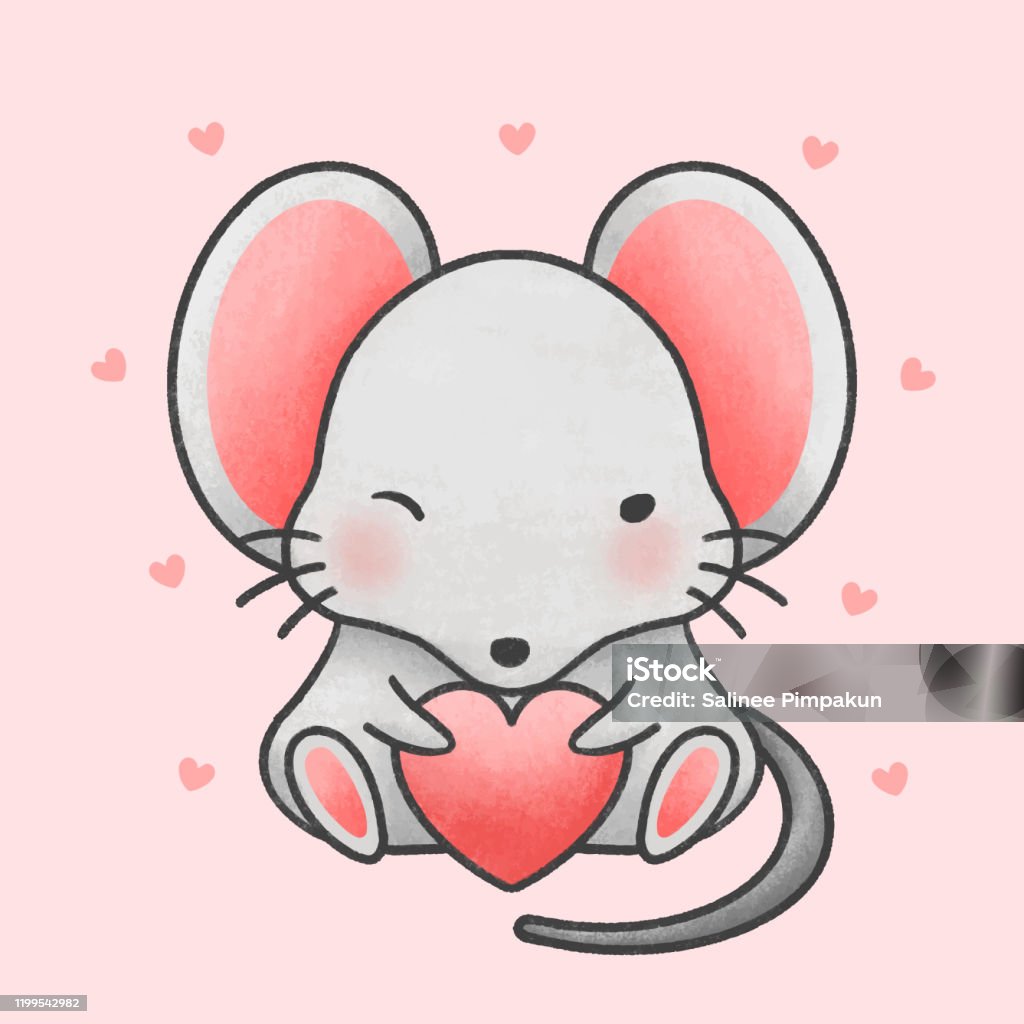 Dễ Thương Chuột Giữ Trái Tim Hoạt Hình Tay Vẽ Phong Cách Hình minh ...