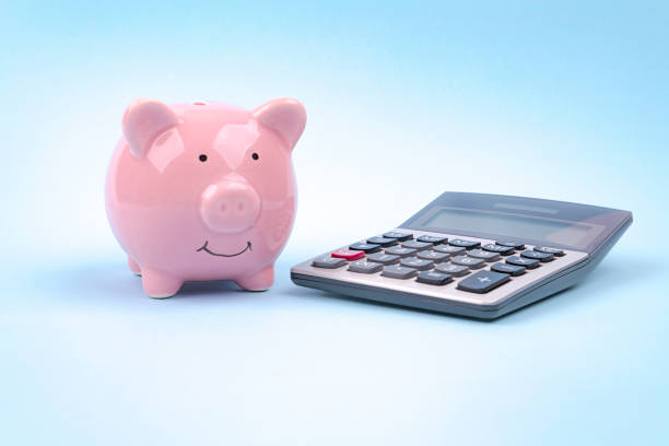 istock Pink piggy bank blue background 1199546567