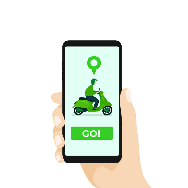 online-motorradtransport mit smartphone-app. - people traveling global positioning system travel mobile phone stock-grafiken, -clipart, -cartoons und -symbole