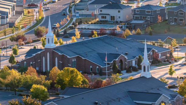 istock Panorama frame Large church complex in a modern housing estate 1199551059