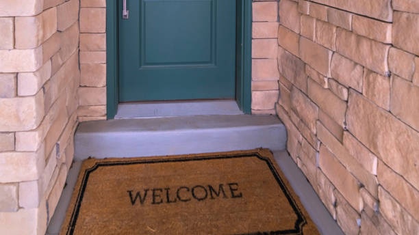 istock Panorama frame Narrow front entrance in a brick and timber wall 1199552326