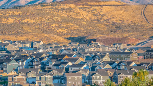 istock Panorama frame Houses in a town in Utah valley 1199554933