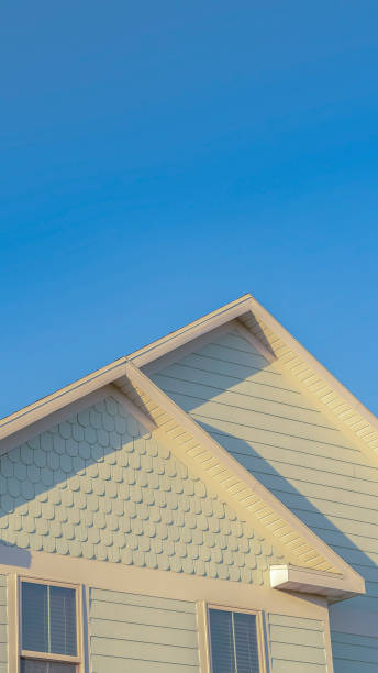 istock Vertical Textured decorative wall covering on timber house 1199556186