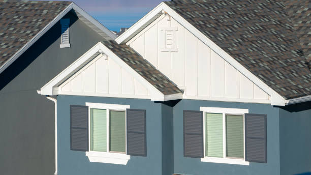 istock Panorama frame Grey and white house facade with shutters 1199556386