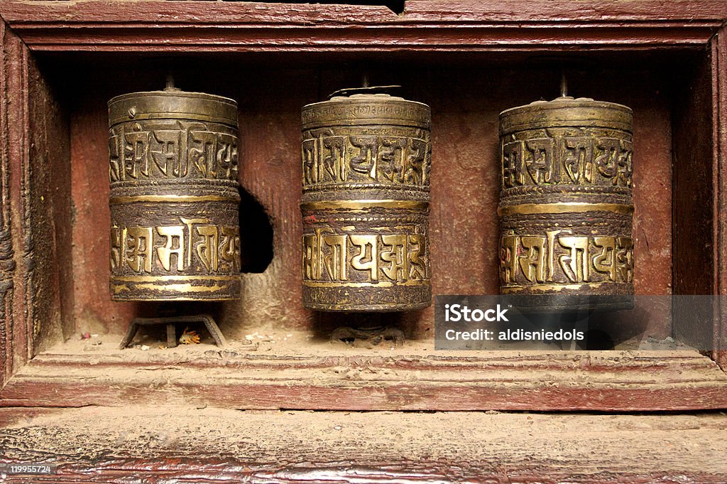 Buddhist prayer wheels  Asia Stock Photo