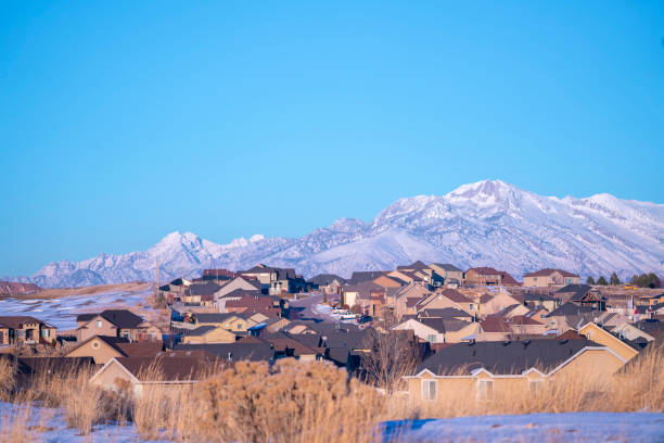 istock Town in Utah valley landscape with snow 1199557265