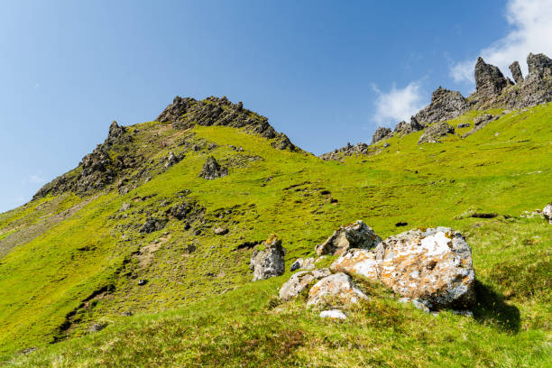 Rocky pinnacles above clouds Old Man Storr Skye Highlands Scotland