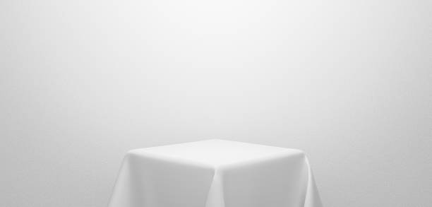 3d render design for display product presentation or showcase stand on website. Abstract cube pedestal for award ceremony. Festive white podium stand isolated on gray background. Empty space studio.
