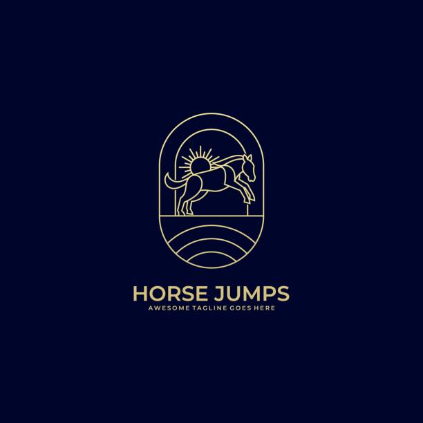 Vector Illustration Horse Jumps Landscape Emblem Style Vector Illustration Horse Jumps Landscape Emblem Style. charismatic racehorse stock illustrations