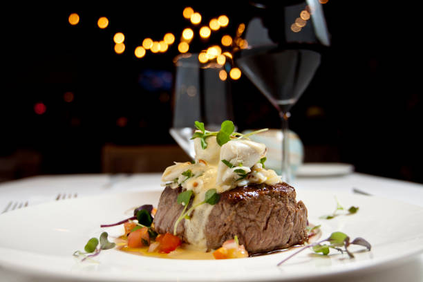 Steak dinner with wine