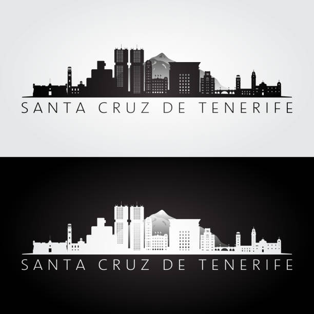 Santa Cruz de Tenerife skyline and landmarks silhouette, black and white design, vector illustration. Santa Cruz de Tenerife skyline and landmarks silhouette, black and white design, vector illustration. tenerife stock illustrations