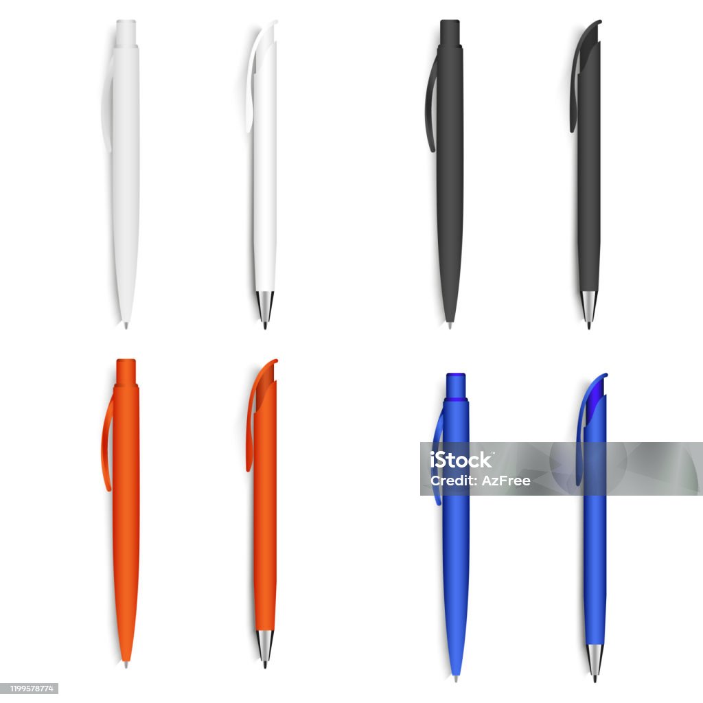 Pen Invector Set Of Realistic Pens Vector Stock Illustration - Download Image Now ...