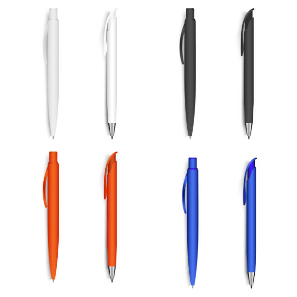 Set of realistic pens. Vector. Set of realistic pens. Vector fountain pen stock illustrations