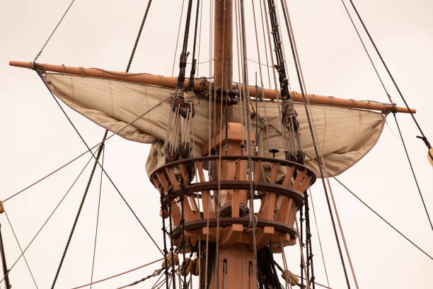 istock fully rigged main mast with sails and crow's nest 1199584212