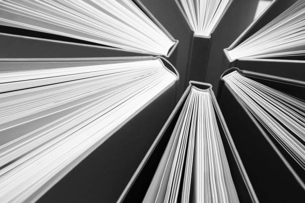 istock Fanned Out Books Forming Abstract Circle Pattern in Black and White 1199586382