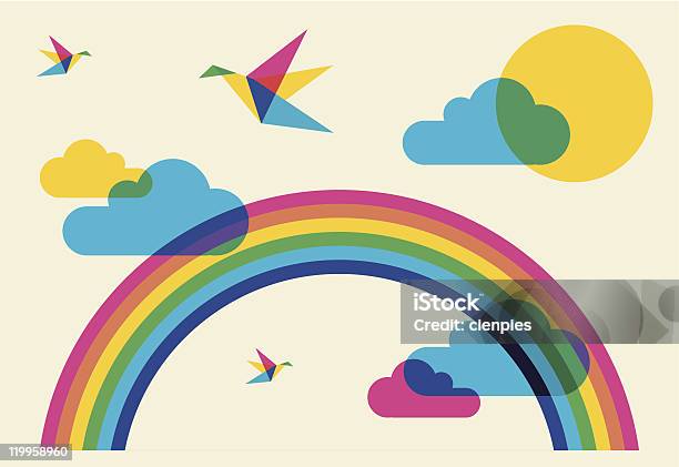 Ilustración de Colorido Humming Aves Y Rainbow y más Vectores Libres de Derechos de Arco iris - Arco iris, Pájaro, Colibrí