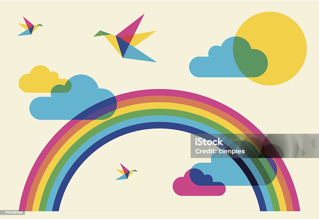 Kolorowe humming ptaków i rainbow - Grafika wektorowa royalty-free (Ptak)
