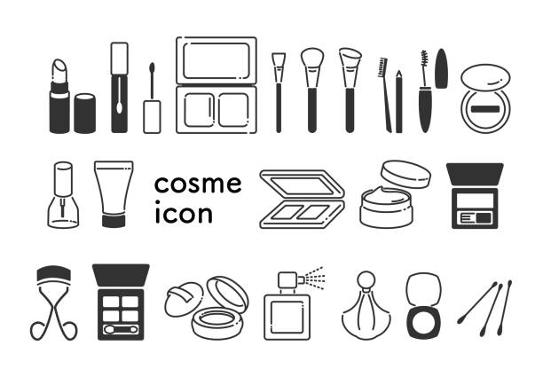 200114cosme_i_002 Simple and cute icon set of cosmetics. Black color only. compact mirror stock illustrations