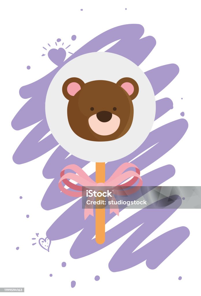 Gesicht Von Niedlichen Teddybär In Stick Isoliert Eis Stock Vektor Art