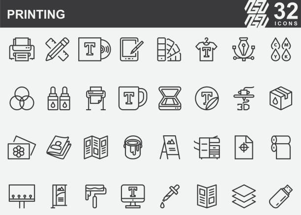 Printing Line Icons Printing Line Icons printing press stock illustrations