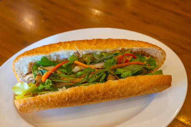 istock Crispy Vietnamese chicken sandwich with vegetables and chili pepper 1199598724