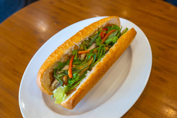Crispy chicken sandwich- Banh Mi in Vietnamese restaurant