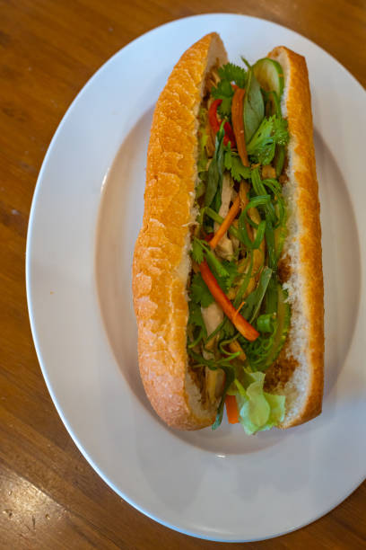 Vietnam famous cuisine- Banh Mi chicken sandwich in restaurant