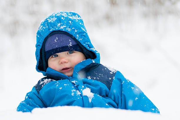 Happy in the snow stock photo