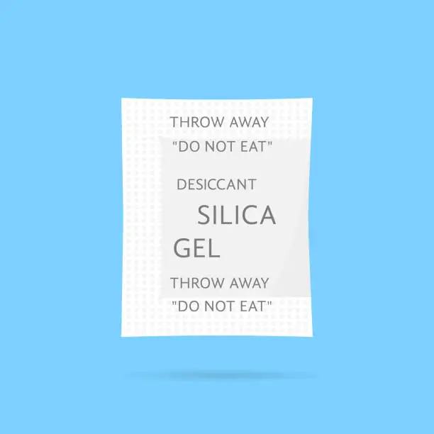 Vector illustration of white silica gel package with shadow