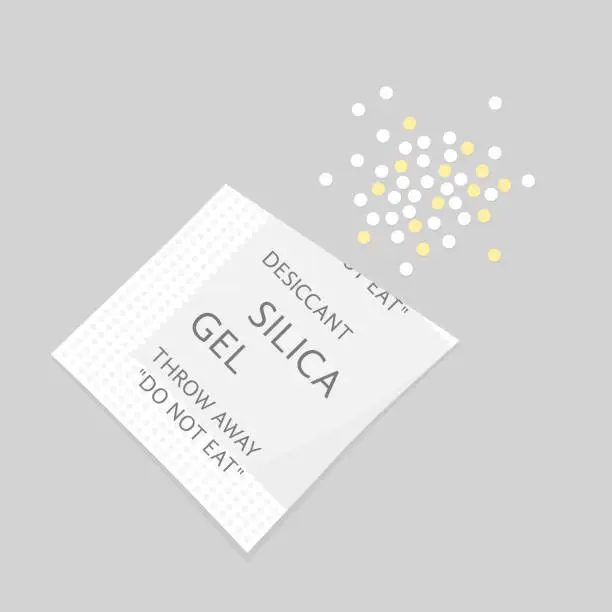 Vector illustration of packet with rolled out silica gel