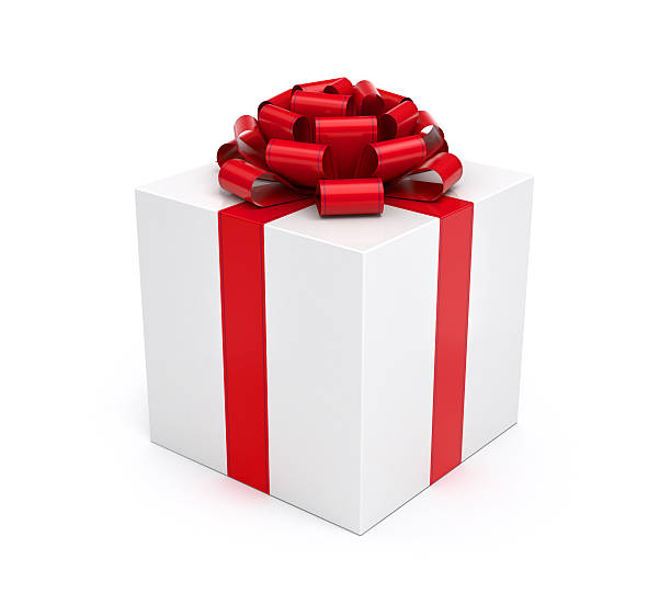 istock Gift box white with red ribbon and bow 119960869